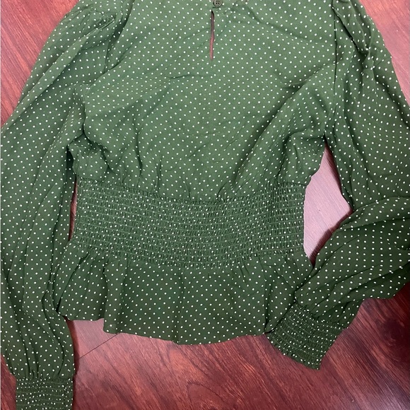 Reformation Olive Polka Dot Smocked Blouse - Picture 5 of 5